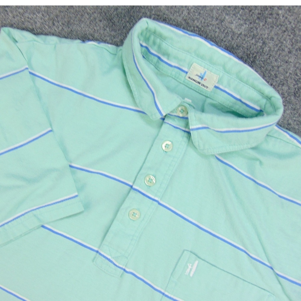 johnnie-O Polo Mens Med Hangin Out Green Striped Short Sleeve Pocket Preppy Golf